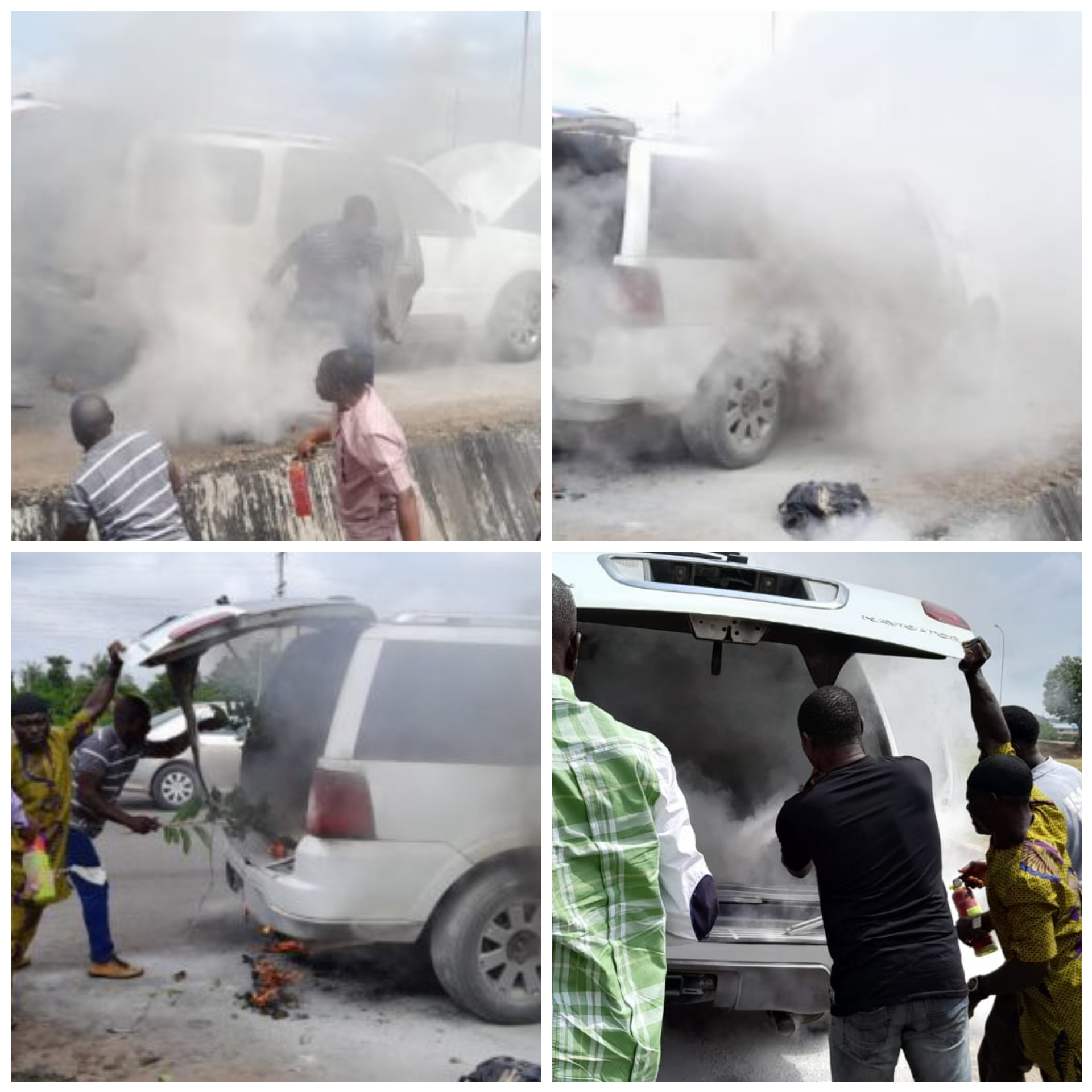 Driver escapes unharmed as vehicle catches fire in Abuja (photos)